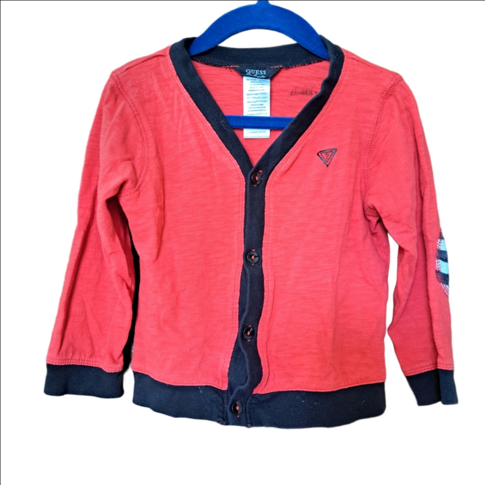 3/35$ Guess Kids Cardigan – Red & Black – Logo Triangle – 100% Cotton – Size 2T